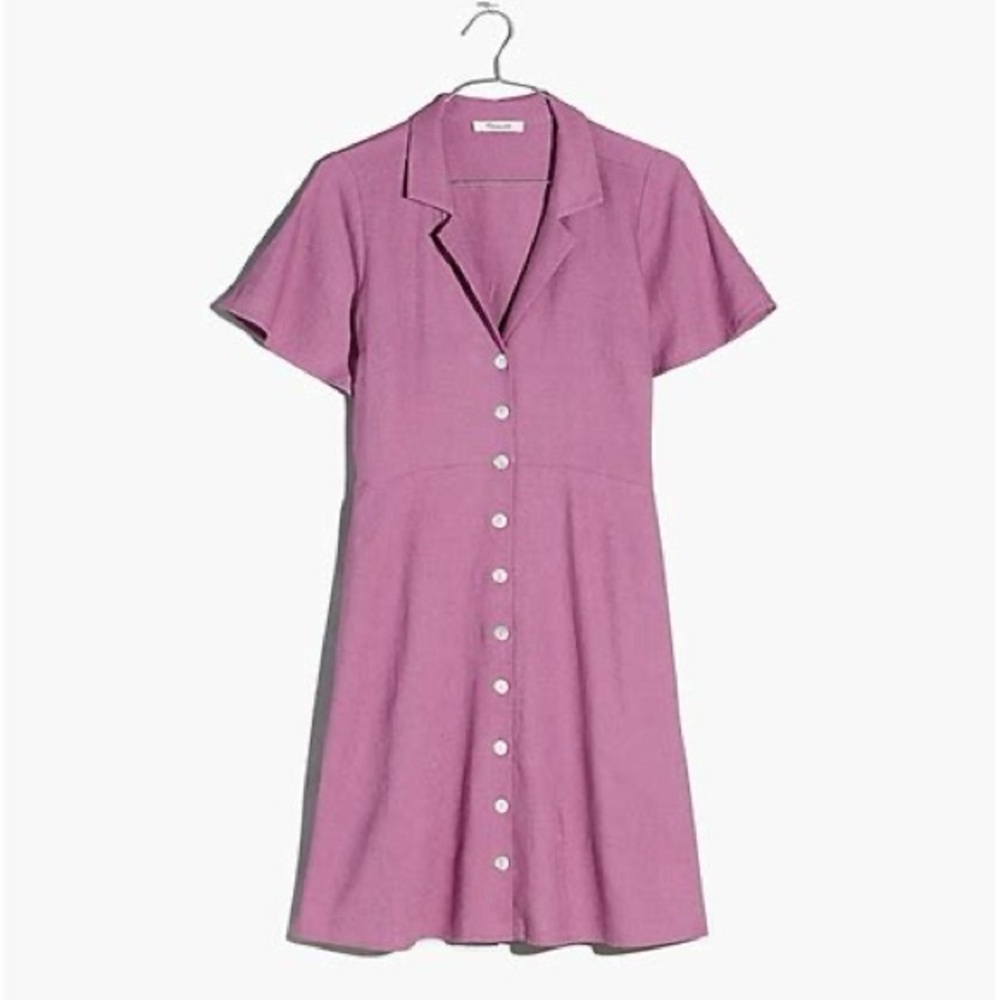 Madewell Mauve Linen Button-Front Mini Dress Size 24W